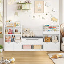 FOTOSOK 72” Kids Bookshelf with Reading Nook, Large Toy Storage Organizer with Seat Cushion and 3 Movable Drawers, Kids Reading Nook Toy Organizers and Storage with Bench for Living Room, White by CozyNest Decor