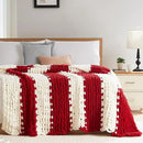 L'Agraty Chunky Knitted Throw Blanket: 80''x90'' Chenille Throw for Bed & Couch - Handmade Thick Cable Knit - Large Crochet Blanket (Red White) by CozyNest Decor