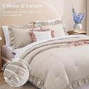 King Comforter Set - 7 Pieces Ruffle Beige Bedding Sets, Shabby Chic Farmhouse Bed in a Bag King with Ruffle Comforter, Floral Sheets, Pillowcases & Shams by CozyNest Decor