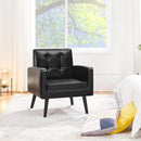 Yaheetech Mid-Century Accent Chairs, PU Leather Modern Upholstered Living Room Chair, Cozy Armchair Button Tufted Back and Wood Legs for Bedroom/Office/Cafe Black by CozyNest Decor