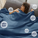 PHF Ultra Soft Waffle Weave Blanket Queen Size 90"x 90"- Washed Lightweight Breathablee Cozy Woven Blanket - Great for Couch Bed Sofa Home Car - Navy Blue by CozyNest Decor