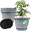 14 Inch Large Planter Pot for Plants Indoor Outdoor, 4 Pack Plastic Flower Pots with Drainage Hole & Tray, Modern Decorative Garden Pot with Saucer, Plant Container for House by CozyNest Decor