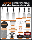 Griddle Accessories Kit - 136PCS Flat Top Grill Accessories for Blackstone and Camp Chef Metal Spatula Tools Set with Burger Press Scraper Tongs Carry Bag for Outdoor Grilling BBQ Cooking by GreenHaven Gardens