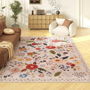 5x7 Washable Rug for Living Room, Pink Floral Area Rug, Non Slip Low Pile Soft Flower Carpet, Large Rugs for Bedroom, Dining Room, Office, Kids Playroom, Nursery, Pink/Beige by TinyTreasures Baby Boutique