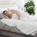 Amélie Home Faux Fur Throw Blanket for Couch, Cozy Fuzzy Fluffy Fur Luxurious Soft Striped Plush Gift Blankets for Family Sofa Chair Bed Living Room Bedroom, 60"x80", Ivory by CozyNest Decor
