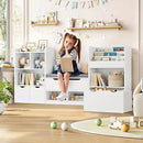 FOTOSOK 72” Kids Bookshelf with Reading Nook, Large Toy Storage Organizer with Seat Cushion and 3 Movable Drawers, Kids Reading Nook Toy Organizers and Storage with Bench for Living Room, White by CozyNest Decor