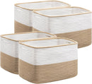 UBBCARE 4 Pack Baskets for Organizing, Woven Storage Baskets for Toys and Towel, Rectangle Cotton Rope Basket with Handles, 15''L x10''W x9''H, Brown by TinyTreasures Baby Boutique