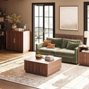 Lift Top Coffee Table with Storage, Mid Century Modern Coffee Table with Arched Design, 31.5" Square Tea Table with Wood Grain, Multifunctional Center Table for Living Room, Office, Walnut by CozyNest Decor