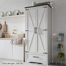 72" Tall Wood Storage Cabinet, Farmhouse Kitchen Pantry Cabinet with Adjustable Shelves & Drawer & Barn Doors, Versatile Storage for Kitchen, Dining Room, Bathroom, Antique White by CozyNest Decor
