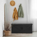 2-Tier Storage Bench, Shoe Bench with Padded Seat Cushion, Entryway Bench with 2 Barn Doors, Adjustable Shelf, 13.8" D x 39.4" W x 17.7" H, for Entryway, Living Room, Bedroom, Black by CozyNest Decor