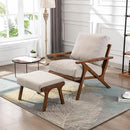 Wahson Set of 2 Mid Century Arm Chairs and Ottomans, Upholstered Accent Armchair with Wood Frame and Canvas Cushions, Leisure Slipper Chair for Living Room/Bedroom, Beige by CozyNest Decor