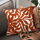 Alysheer Farmhouse Floral Leaves Embroidered Decorative Throw Pillow Cover 18x18 inches, Boho Tufted Flowers Embroidery Pattern Chic Cotton Cushion Case for Couch Bed Sofa Living Room(Burnt Orange) by CozyNest Decor