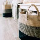 OrganiHaus Woven Laundry Basket, Large Cotton Rope Blanket Holder with Handles, Soft & Sturdy Nursery Hamper, Decorative Toy Bin for Living Room Organization 20x13 inches - Brown/Black by TinyTreasures Baby Boutique