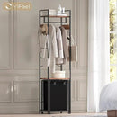 Coat Rack with Laundry Basket, Laundry Hamper Freestanding Hall Tree, Clothes Rack with Storage Shelves, 14.5 Gal Removable Bags on Wheels, Black and Brown JLH005SR by CozyNest Decor