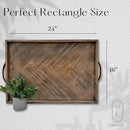 Medium Ottoman Wood Serving Tray- with Leather Handle Decorative Wooden 24 * 16 * 1.5 Inches Square Serving Tray Best for Coffee Table, Living Room and Kitchen by CozyNest Decor