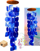Bellaa 27918 Wind Chimes Outdoor, Garden Decorations, Musical, Indoor/Outside Windchimes, Beach, Ocean Breeze, Gifts for Mom, Gift for All Occasions, Capiz Sea Glass Shells Wood Blue 27 inch by CozyNest Decor