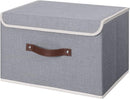 ANMINY Storage Bin with Lid Storage Boxes with PU Leather Handles PP Plastic Board Decorative Foldable Lidded Cotton Linen Fabric Home Cubes Baskets Closet Organizer Container - Gray, Large Size by TinyTreasures Baby Boutique