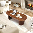 Oval Fluted Coffee Table, 47" Farmhouse Wood Coffee Table Mid Century Modern Center Table Boho Living Room Tables for Living Room Office,Walnut by CozyNest Decor