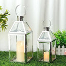 TRIROCKS Set of 2 Stainless Steel Decorative Lanterns 13"&10" H Metal Candle Holders with Tempered Glass for Home Decor Living Room Parties Events Tabletop Indoors Outdoors(Silver) by CozyNest Decor