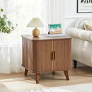 AVZEAR 24" Large Square End Table with Charging Station, Farmhouse Fluted Sofa Side Table with Sliding Tambour Door & Storage, Curved Rustic Wood Nightstand for Living Room, Bedroom, Walnut by CozyNest Decor
