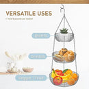 CAXXA 3-Tier Hanging Basket Fruit Organizer Kitchen Heavy Duty Wire Organizer with 2 Free Bonus Metal Ceiling Hooks, Chrome by CozyNest Decor