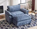 Karl home Oversized Accent Chair Chenille Sofa with Chaise, Modern Sofa Chair with Removable Ottoman Modular 1-Seater Couch and 2-Layer Ottoman for Living Room, Apartment, Studio, Dusty-Blue by CozyNest Decor