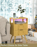 Nightstand with Charging Station and LED Lights,Modern Bedside Table with 2 Storage Drawer and Open Wood Shelf, for Bedroom and Small Spaces,Night Stand with Solid Wood Legs (Yellow Oak) by CozyNest Decor