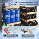 Wine and Beverage Refrigerator with Glass Door, 24-Inch Dual Zone Wine Fridge Under-Counter,4.6 Cu.Ft. 65 Cans and 20 Bottles Wine Cooler,Built-in or Freestanding Wine and Drink Fridge with Blue Light by CozyNest Decor