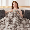 Touchat Luxury 1000GSM Faux Rabbit Fur Throw Blanket, Super Heavy Warm Cozy Brown Blankets for Couch Bed Sofa, Ruched Plush Fuzzy Elegant Soft Reversible Mink Blanket for Living Room Bedroom by CozyNest Decor