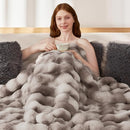 Touchat Luxury 1000GSM Rabbit Faux Fur Blanket, Super Heavy Warm Cozy Brown Blankets for Couch Bed Sofa, Ruched Plush Fuzzy Elegant Soft Reversible Mink Blanket Living Room Bedroom, 90" x 90" by CozyNest Decor