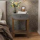 COSIEST Rustic Nightstand, 2-Tier Farmhouse Bedside Table, Wood Accent End Table with Storage Drawer and Open Display Shelf for Bedroom Nursery Living Room (Black & Silver) by CozyNest Decor