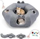 Odoland Summer Linen Cat Tunnels for Indoor Cats with Cooling Central Cat Bed, Interactive Cat Toys Detachable Soft Mat and Variety Kitty Toy Set Grey by CozyNest Decor