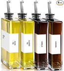 Olive Oil Dispenser Bottle - Includes 44 Kitchen Essential Labels - Cooking Oil Bottles for Kitchen, Coffee Syrup Dispenser - Pourer Spout with 11.8 fl oz Glass Container Cruet - 4pcs Silver by CozyNest Decor