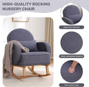 Nursery Rocking Chair with Ottoman, Upholstered Glider Rocker with High Backrest and Side Pocket, Rocking Accent Armchair with Solid Wood Legs for Nursery, Living Room, Bedroom Dark Grey by TinyTreasures Baby Boutique