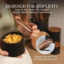 6 Canister Set for the Kitchen Countertop – Metal Food Storage Canisters with Airtight Lids for Flour, Tea, Crafts, Coffee, & Sugar – Container Set with Modern Wood Lids, Black by CozyNest Decor