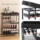 Bar Cart with Basket 3 Tiers Home Rolling Wine Rack with Wheels Mobile Kitchen Industrial Vintage Style Wood Metal Serving Trolley Serving Cart,Black Frame Home Kitchen Shelf for Party by CozyNest Decor