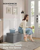 SONGMICS MAZIE Collection - 30 Inches Folding Storage Ottoman Bench, Ottoman Foot Rest, End of Bed Bench, Storage Chest, Load 660 lb, for Living Room, Bedroom, Entryway, Light Gray ULSF47G by CozyNest Decor