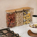 56oz Rectangle Airtight Glass Storage Containers with Bamboo Lids (Set of 3), Square Food Storage Jar, Pantry Organizers for Oats, Cereal, Pasta and Coffee beans (‎with Black Lable) by CozyNest Decor
