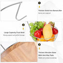 Livabber Countertop Fruit Basket Bowl with Banana Hanger, Modern Standing Fruit Vegetable Bowl Storage, with Banana Tree Holder for Kitchen Dinning Table (Round Wood, Chrome) by CozyNest Decor