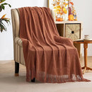 MIULEE Knitted Boho Throw Blanket for Couch Textured Knit Terracotta Rust Blanket with Tassels Cozy Woven Farmhouse Blanket for Sofa Bed Chair Wave Pattern Fall Decor 50"x60", Orange by CozyNest Decor