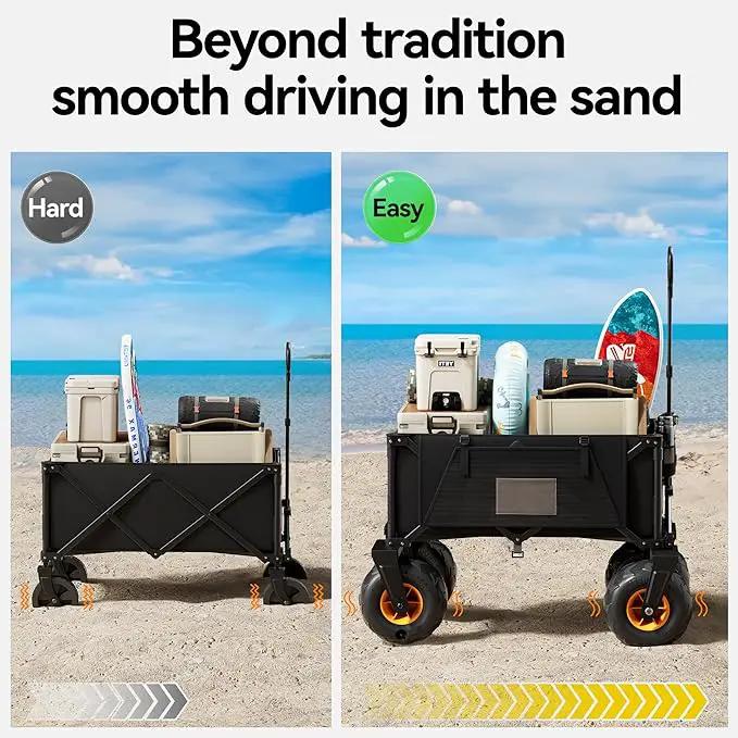 DXZ Beach Wagon Cart with Big Wheels for Sand – Folding Collapsible Wagon, Heavy Duty Wagons Carts Foldable for Beach, Camping, Outdoor Gear, Easy Setup Black Yellow, photo 2 of 8