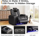 ANJ Power Home Theater Seating Set of 2, PU Leather Electric Recliner Chair with Powered Headrest, Dual Motors Movie Reclining Chairs with LED Lights,USB Port, Cup Holders, Hidden Arm Storage (Black) by CozyNest Decor
