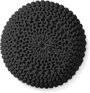 Casafield Round Pouf Ottoman, Black - 20" Diameter x 14.5" High Cotton Knit Foot Stool - Boho Floor Pouffe for Living Room, Bedroom, Home Office by CozyNest Decor