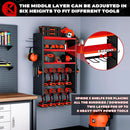 KAFAHOM Power Tool Organizer, Large 8 Drill Holder Wall Mount with 2 Side Pegboards,5 Layer Heavy Duty Metal Tool Storage Rack, Tool Shelf for Garage Organization, Utility Battery Shelves - Red by GreenHaven Gardens