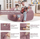 4FT Bean Bag Chair, Large Bean Bag Chairs with Memory Foam Filled, Fluffy Beanbag Sofa with Dutch Velvet Cover, Round BeanBag Chairs for Living Room, Playroom - Dusty Pink by TinyTreasures Baby Boutique