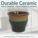 Sunnydaze Studio Large Ceramic Plant Pot - Round Outdoor Glazed Ceramic Planter Pot with Drainage - Forest Lake Green - 14.5" by GreenHaven Gardens
