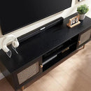 Mid Century Modern TV Stand for 65 inch TV, Entertainment Center with Storage, Metal Mesh Decorated Cabinet Doors for Living Room, Black by CozyNest Decor