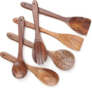 Wooden Spoons for Cooking Utensils Set with Holder, Spoon Rest & Hooks, Teak Wood Nonstick Kitchen Cookware by CozyNest Decor