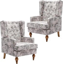 DUOMAY Tufted Accent Chair Set of 2, Modern Linen Upholstered Wingback Side Arm Chair for Living Room Bedroom with Wood Legs, Comfy Reading Guest Chair for Office, Beige Flower Pattern by CozyNest Decor