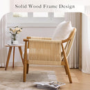 Braid Accent Chair for Living Room Bedroom Reading Room, Rattan Modern Boho Armchair with Solid Wooden Armrest & Frame and Cushions by CozyNest Decor